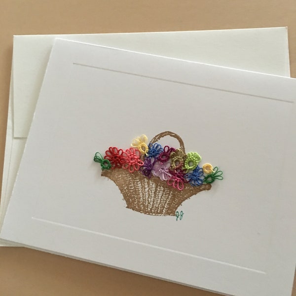 Note Cards with Basket of Tatted Flowers set of 4