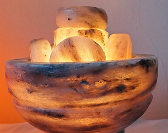 Our new PROFESSIONAL Himalayan Salt bowl + finished Salt Stones for Professional Massage - GRAY - NOT salt balls