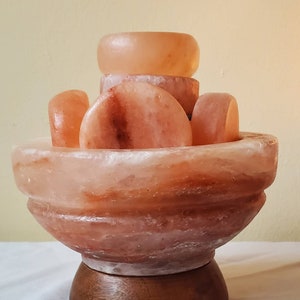 Our new 'SPA line' Himalayan Salt bowl finished Salt Stones for Professional Massage Pink NOT massage balls image 2