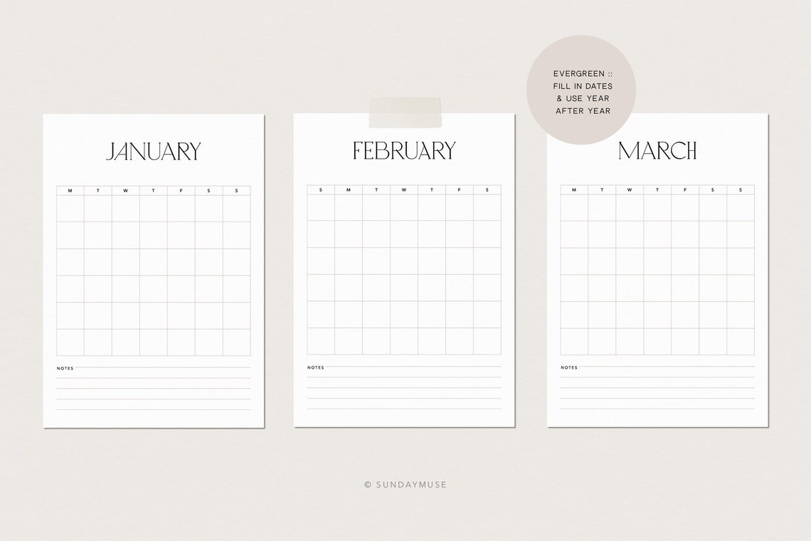 2023 2024 calendar printable undated calendar evergreen calendar modern