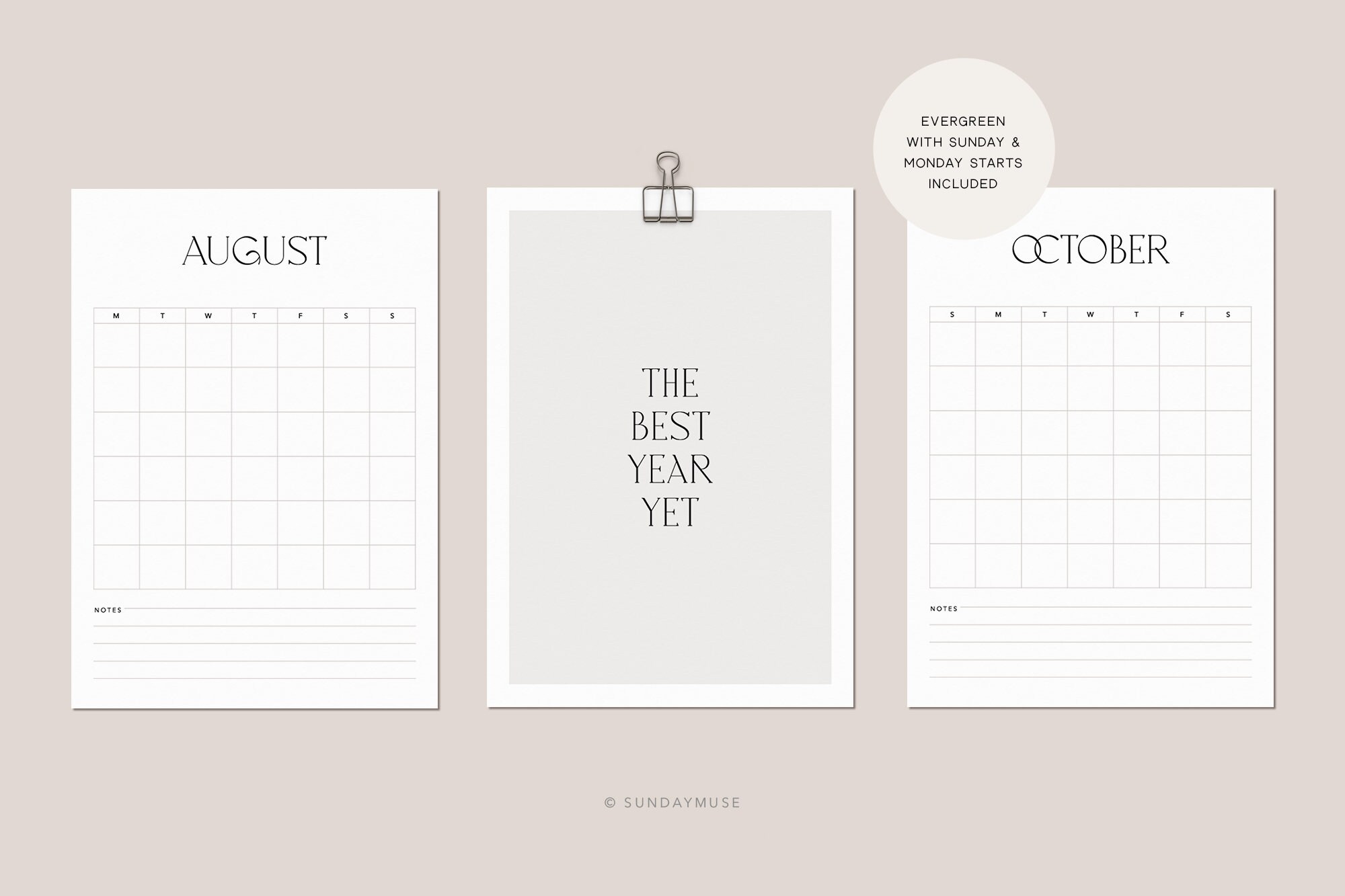 2023 2025 Calendar Printable Undated Calendar Evergreen Calendar Modern