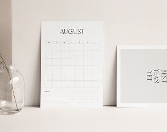 2023 2024 Calendar Printable | Undated Calendar | Evergreen Calendar | Modern | A4 A3 Monthly Planner | Minimal | Vertical | Black White