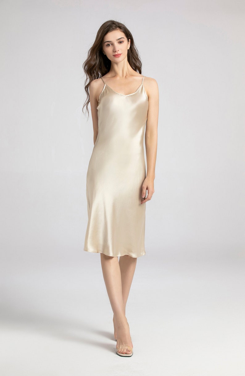 strapless silk slip dress