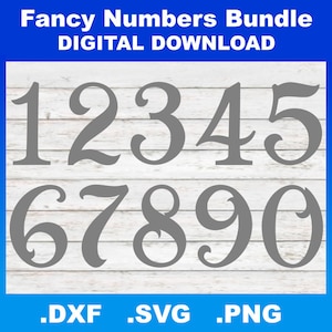 Números extravagantes SVG, arquivos de silhueta DXF, arquivos Cricut, números PNG, clipart de números, download de números