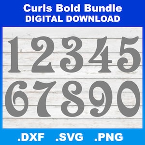 Fancy Curly Numbers SVG, kalligrafienummers, DXF-silhouetbestanden, Cricut-bestanden, nummers PNG, nummers Clipart, nummers downloaden