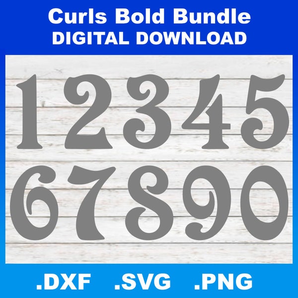 Fancy Curly Numbers SVG, Calligraphy Numbers, DXF Silhouette Files, Cricut Files, Numbers PNG, Numbers Clipart, Numbers Download