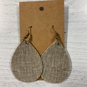 Khaki Tweed Handmade Faux Leather Earrings