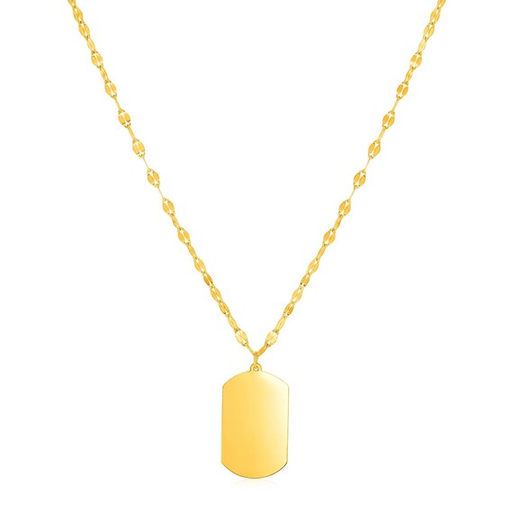 14K Yellow Gold Dog Tag Necklace | Etsy 