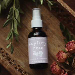 Raspberry Rosewater Hydrosol | Organic Face Toner & Hydrator | After Sun Facial Mist | Hair + Body Spray