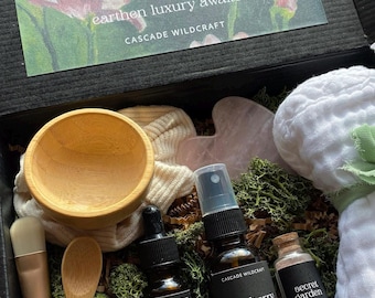 Handmade Organic Skincare Gift Box - Natural Spa Set with Face Oil, Toner, Mask & Gua Sha | Customizable Self-Care Beauty Kit for Women
