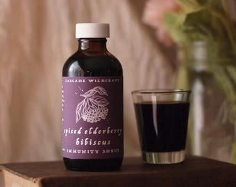 Elderberry Hibiscus Oxymel | Organic Drinking Vinegar | Spiced Immunity Shrub | Wildcrafted Herbal Wellness Tonic | Antioxidant Drink