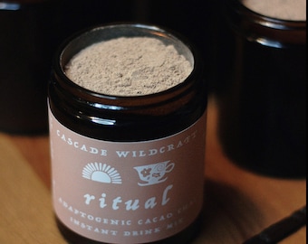 Mushroom Cacao Chai Instant Drink Mix, Adaptogenic Herbal Tea Powdered Latte, Spiced Drinking Chocolate, Organic Handmade Stocking Stuffer