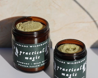 Whipped Tallow Scrub | Wild Mint + Mugwort | Organic & Wildcrafted | Exfoliating Body Polish | Moisturizing Sugar Scrub