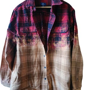 Red Black Amber Yellow LARGE Bleached Splatter Flannel, Soft Flannel Shirt, Distressed Flannel Shirt, Grunge Flannel Shirt, OOAK Flannel