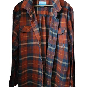 Orange Brown and Grey XL Flannel, Thrifted Large Flannel Shirts, Vintage Large Flannel Shirts, Women&#39;s Flannel Shirts, Shirts For Upcycling