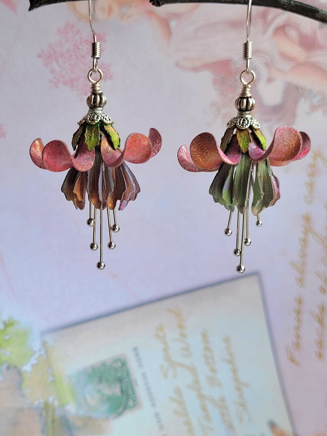 Fashionable Fuchsia Heart-shaped Braided Earrings