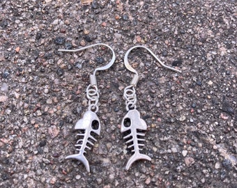 Fish Bone Silver Earrings Fish Bone Shaped Earrings Fish Bone Charm Dangle Earrings Bone Jewelry Mermaid Earrings