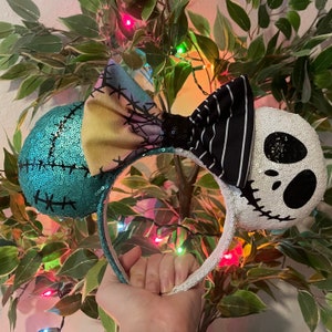 Jack Skellington and Sally Inspired Ears | Nightmare Before Christmas Inspired Ears | Disney Inspired Ears | Adult | Children Mouse Ears