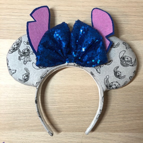 Disney Inspired Blue Stitch Print Minnie Ears Headband with 