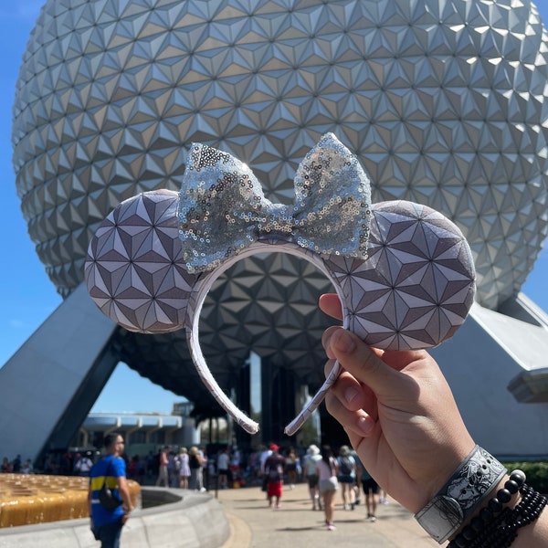 Spaceship Earth Inspired Ears | Epcot Inspired Ears | Silver Sequin Bow | Disney Inspired Ears | Adult | Children Mouse Ears