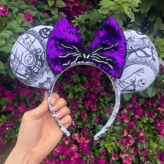 Nightmare Before Christmas Inspired Ears | Purple Sequin Bow  display picture 2