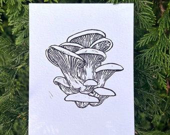 OYSTER || Mushroom Block Print | Mycology | Fungi | Foraging | Forest | Wall Art | Original Art | Hand Carved | Hand Printed | Linocut