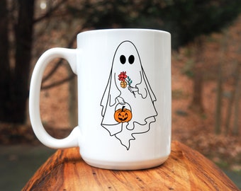 Halloween Mug, Floral Ghost Halloween Mug, Coffee Mug