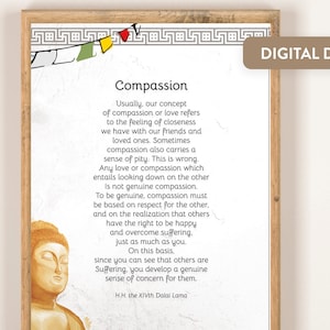 Citatenprints voor kaarten, kunst aan de muur, posters. Citaten over wijsheid van ZH de Dalai Lama 'Compassion' voor directe download