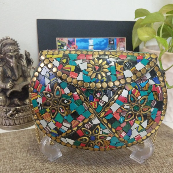 Crossbody Bag, Purse, Handmade bag, Clutch Evening Vintage Bag from Metal & Mosaic Stones, Shoulder Bag Purse. The perfect gift for her.