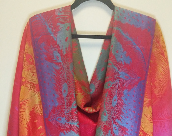 Rainbow Feather Pashmina Silk Shawl Wrap