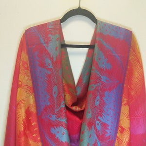Pashmina & Silk Shawl Scarf Wrap in Feather Rainbow Colors print, Gift for her, Gift for mom in a variety of colors.