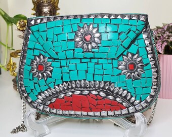 Crossbody Bag, Purse, Handmade bag, Clutch Evening Vintage Bag from Metal & Mosaic Stones, Shoulder Bag Purse. The perfect gift for her.