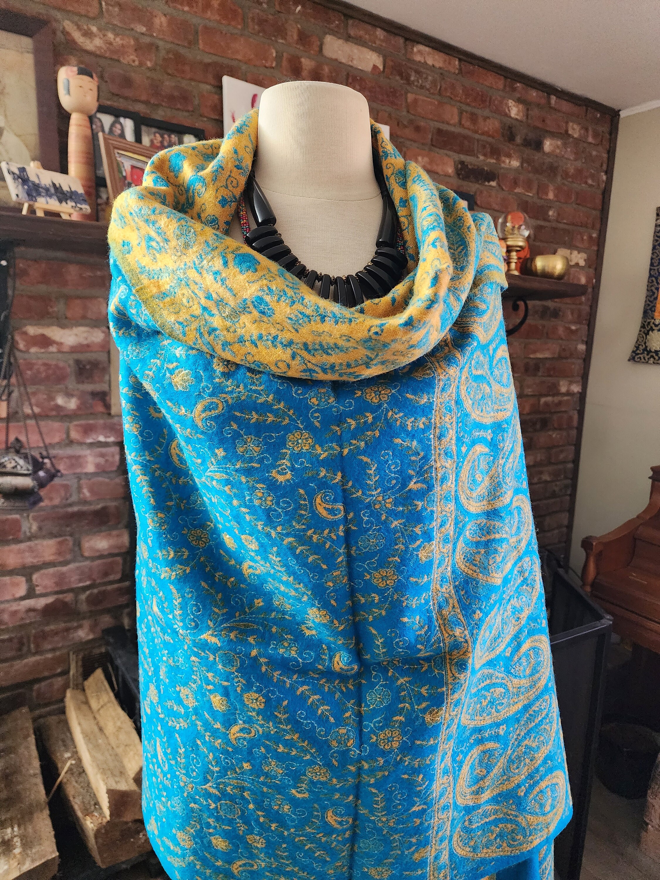 Yak Wool Shawl, Chunky Scarf, Throw Blanket, Paisley Yak Wool Shawl, Chunky Scarf, Throw Blanket, Paisley