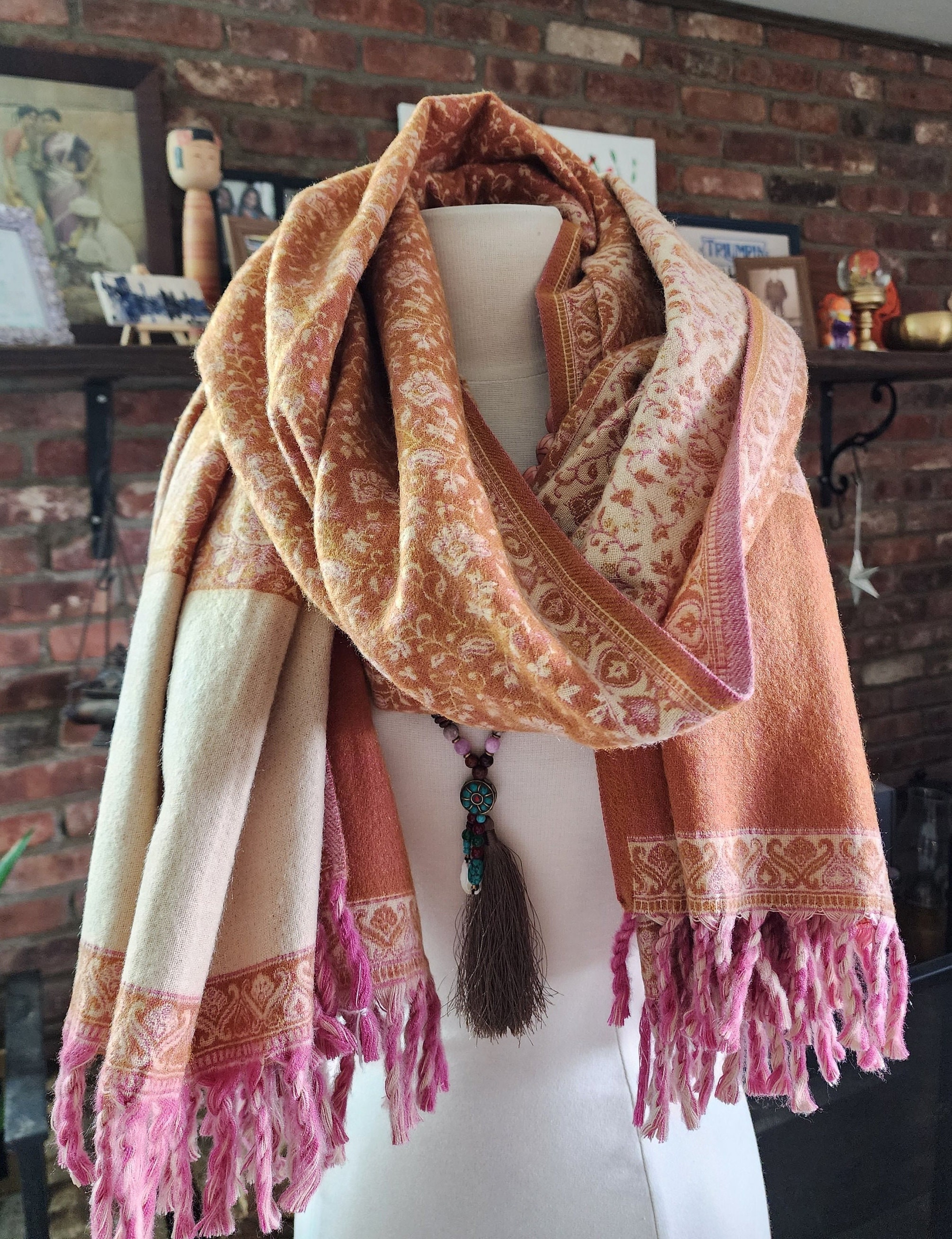 Yak Wool Shawl, Chunky Scarf, Throw Blanket, Paisley