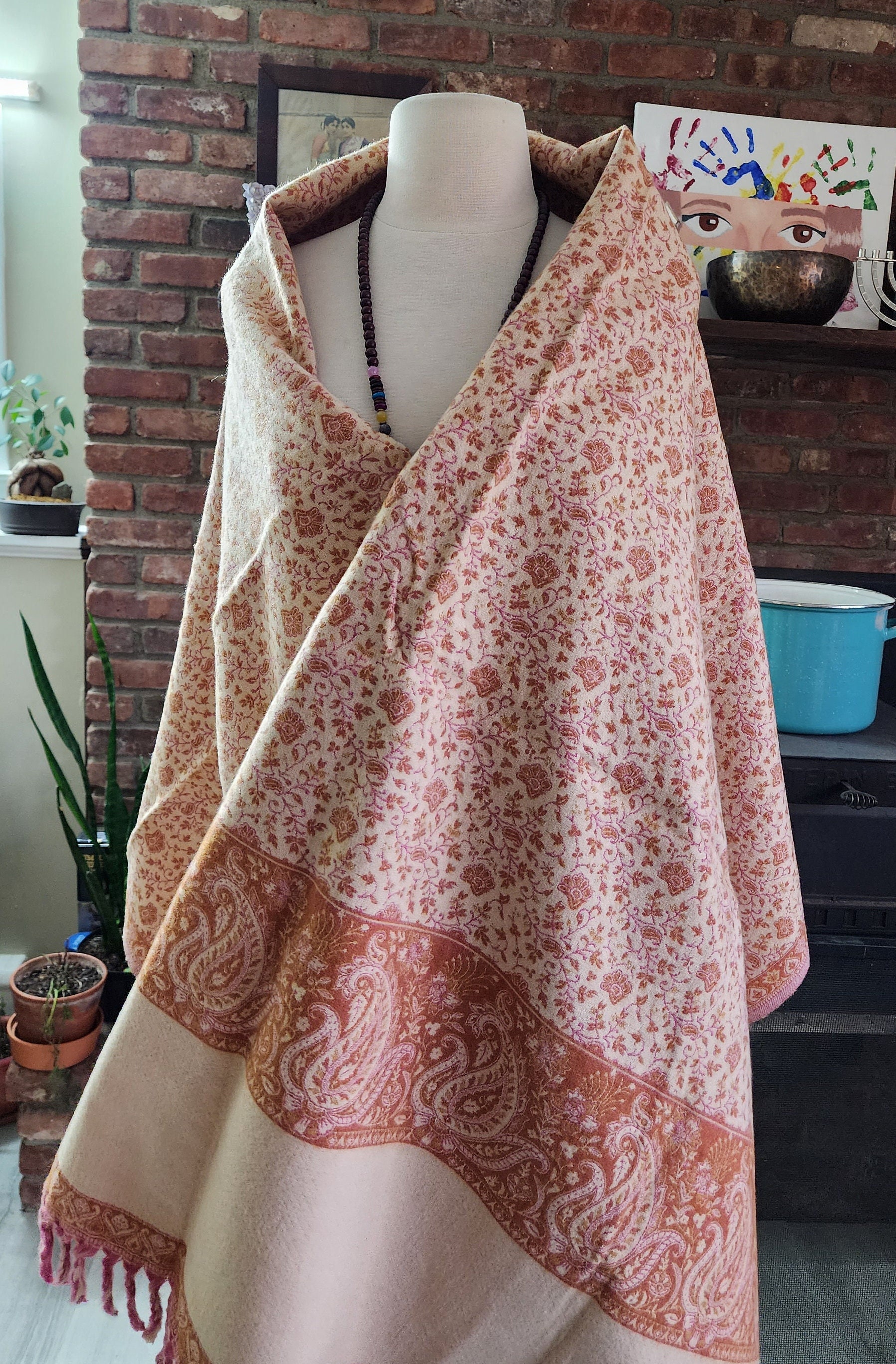 Yak Wool Shawl, Chunky Scarf, Throw Blanket, Paisley