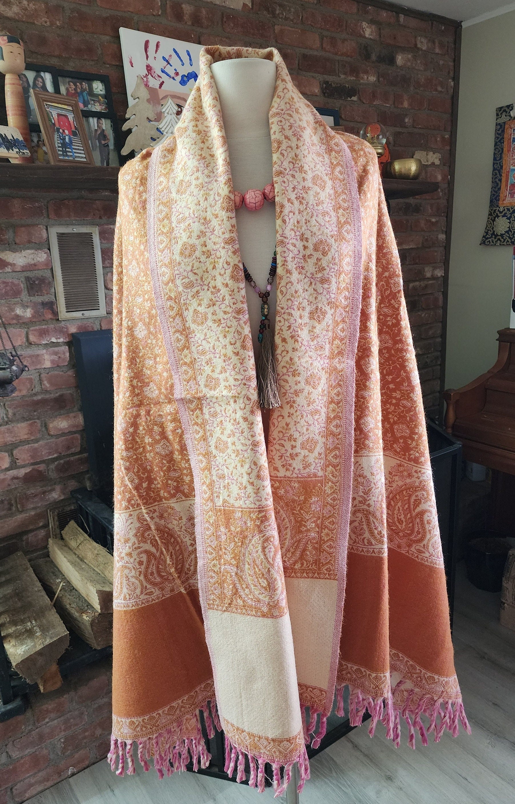 Yak Wool Shawl, Chunky Scarf, Throw Blanket, Paisley