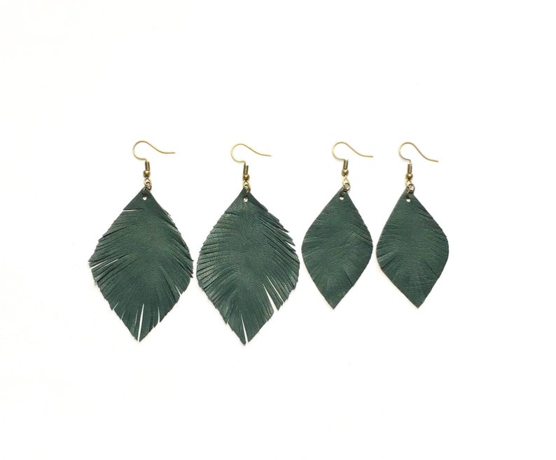 The Cardinal Feather Collection Green Feather Leather Earrings Dangle Earrings