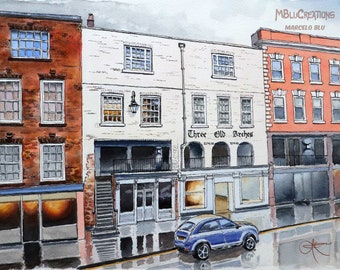 Chester rows arches - Old buildings - England architecture - UK landmark - Watercolour painting - Giclee limited edition
