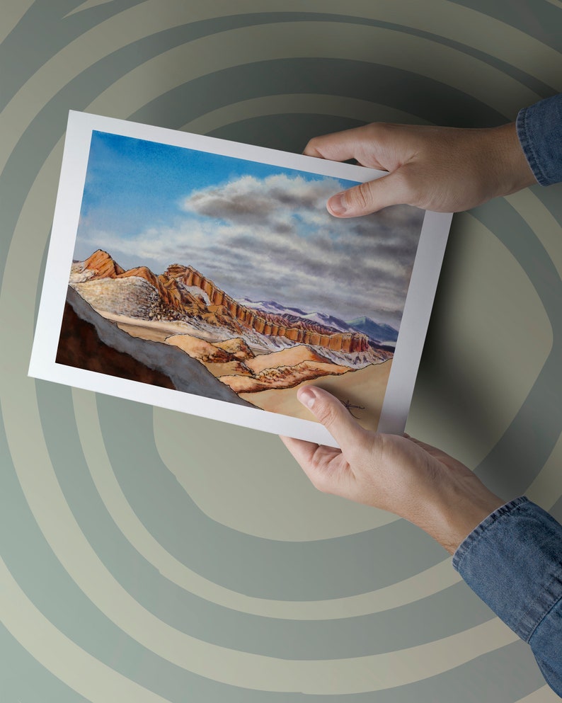Amphitheatre Atacama desert art print Chile urban sketch Giclee limited edition Andes mountains Watercolour painting