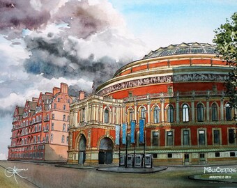 Royal Albert hall art print - Music Opera - London architecture sketch - UK landmark - Watercolour painting - Giclee limited edition