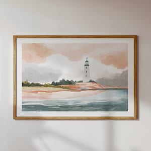 Lighthouse Watercolor Art Print: Coastal Landscape Painting