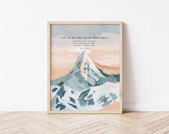 Scripture Psalm 121 Christian Wall Art Print Watercolor  Mountain - Faith Inspired Decor