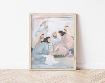 Jesus Washing Feet Art Print – Christian Scripture Wall Art