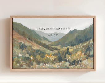 Christian Scripture Print: Psalm 46 10 Peaceful Mountain - Inspirational Decor