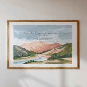 Psalm 23 Christian Wall Art Print Peaceful Mountain Scene - Christian Home Decor