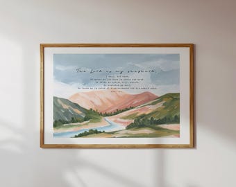 Psalm 23 Christian Wall Art Print Peaceful Mountain Scene - Christian Home Decor