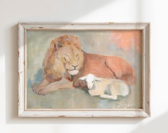 Lion and Lamb Christian Art Print: Scripture Faith Decor