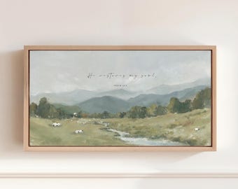 Psalm 23 Christian Wall Art Print, He Restores My Soul (Peaceful Landscape)