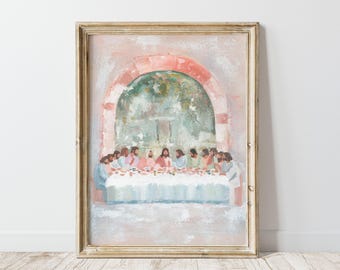 Last Supper Art Print, Modern Christian Wall Art (Bible Story Illustration)