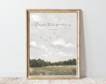 Christian Scripture Wall Art, Matthew 6, Vintage Birds and Floral (Faith Decor)